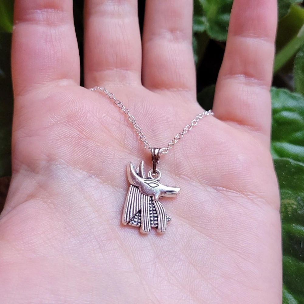 New Handmade Dainty Silver Anubis Egyptian Necklace